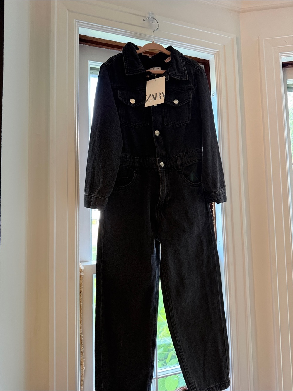 NWT Zara Kids Black Denim Utility Jumpsuit Size 5-6 Years 100% cotton